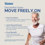 Advertisement for Vifadimed Joint Supplement with a man running and text about discomfort relief and joint health.