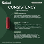 Vifadimed colon supplement capsule with instructions on consistency and success on a green background